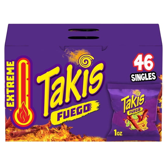 Takis Fuego Spicy Rolled Tortilla Chips, 1 oz., 46 Count with white bowl by OMA