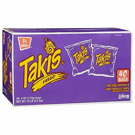 Takis Fuego Tortilla Chips, Hot Chili Pepper & Lime, 4 oz, 40 ct
