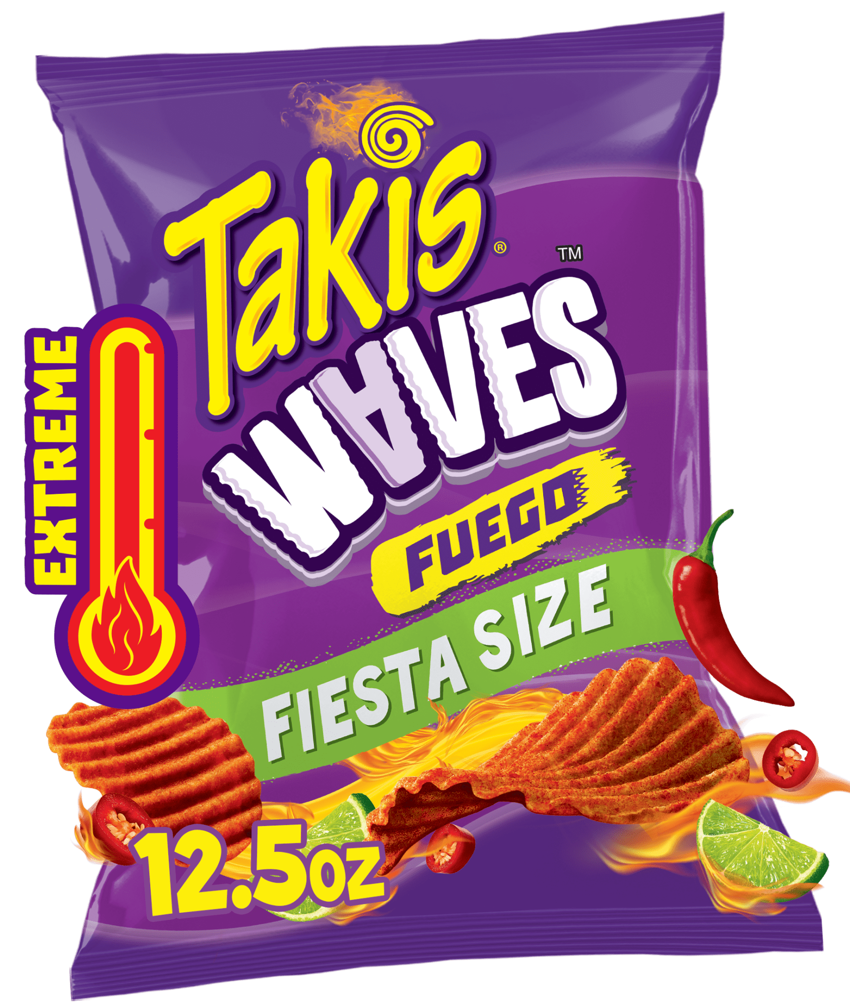Takis Fuego Waves 12.5 oz Fiesta Size Bag, Hot Chili Pepper & Lime Wavy
