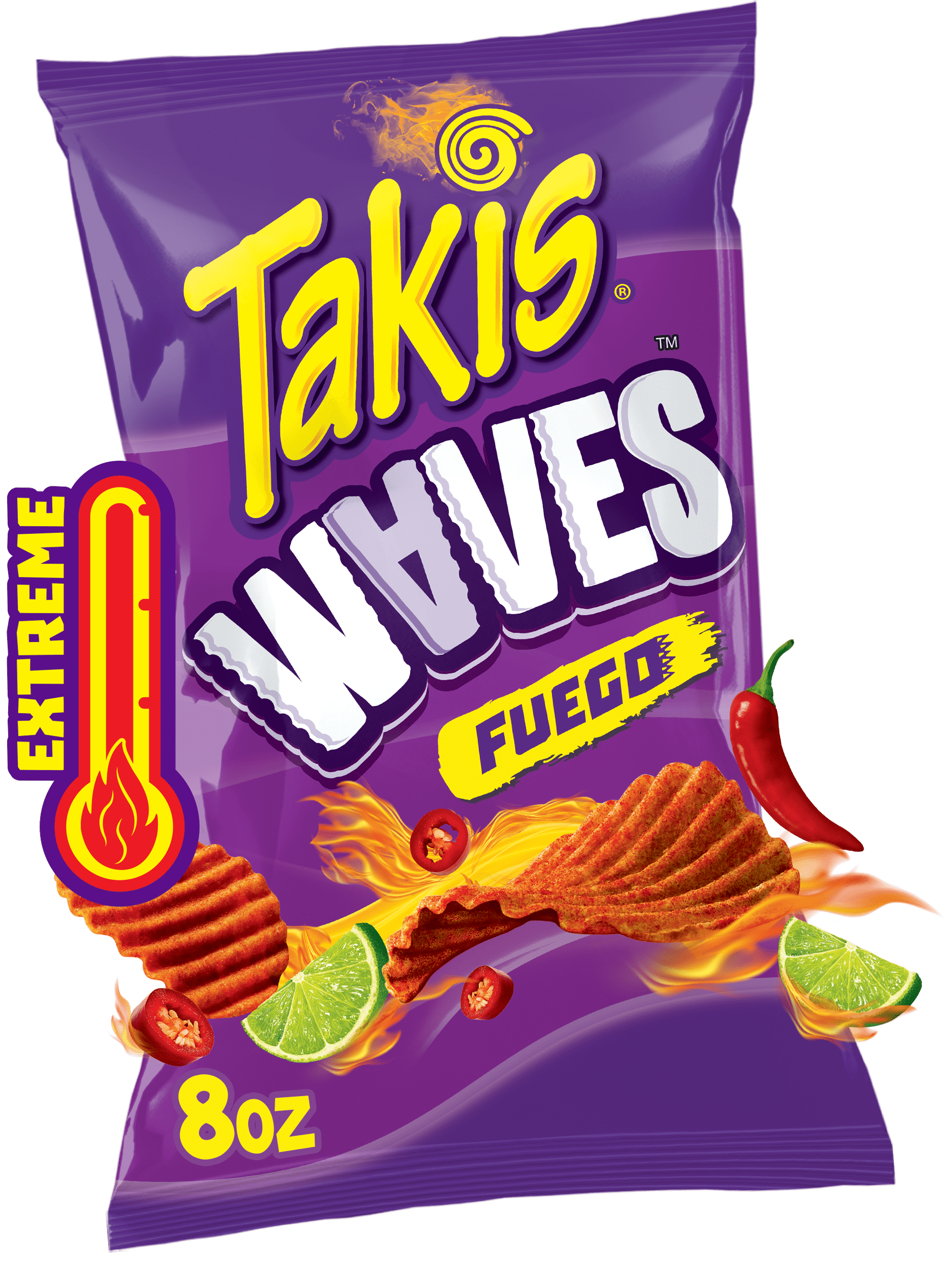 Takis Fuego Waves 8 oz Sharing Size Bag, Hot Chili Pepper & Lime Wavy  Potato Chips