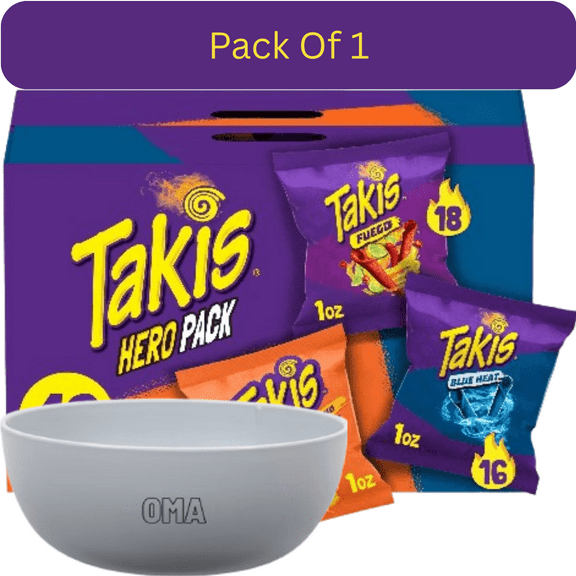 Takis Hero Variety Pack Tortilla Chips, Spicy Crunch Snack, 1 oz., 46 pk. With White Bowl By OMA