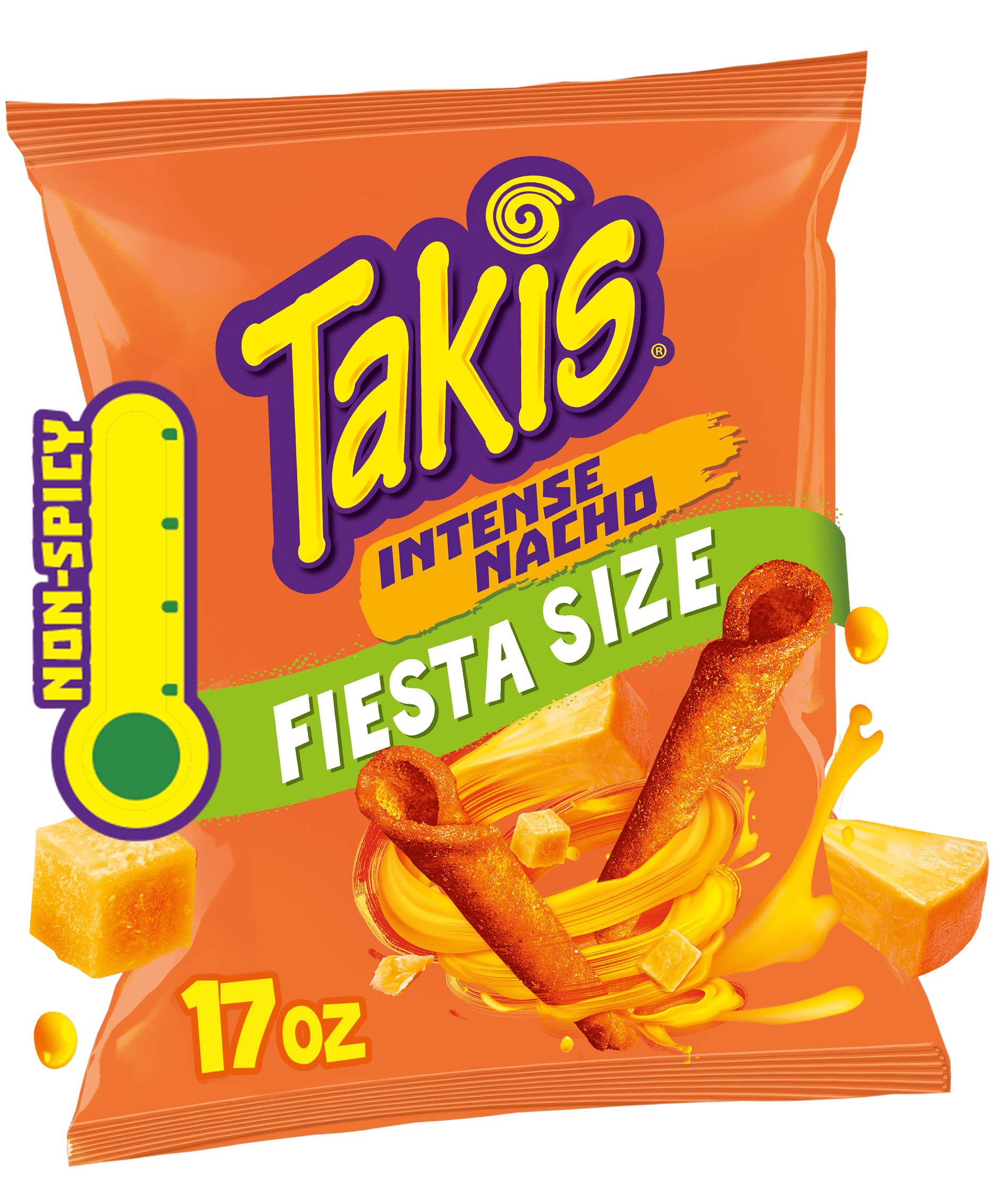 Takis Intense Nacho 17 oz Fiesta Size Bag, Cheese Rolled Tortilla Chips