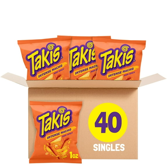 Takis Intense Nacho 40 DPF11 pc / 1 oz Multipack, Cheese Flavored Non-Spicy Cheesy Rolled Tortilla Chips