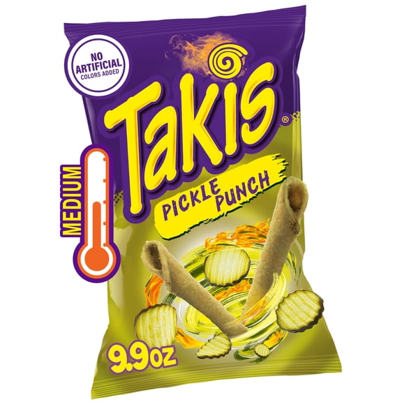 Takis Pickle Punch 9.9 oz Sharing Size Bag, Spicy Pickle Rolled Tortilla Chips