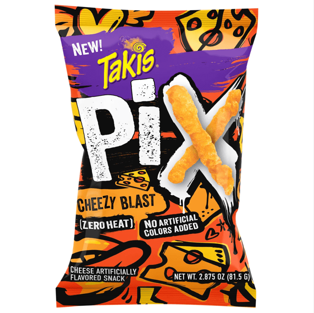 Takis Pix Cheezy Blast Cheese Flavored Corn Snacks, Zero Heat, No Artificial Colors Added, 2.875 oz Bag, 14 PACK