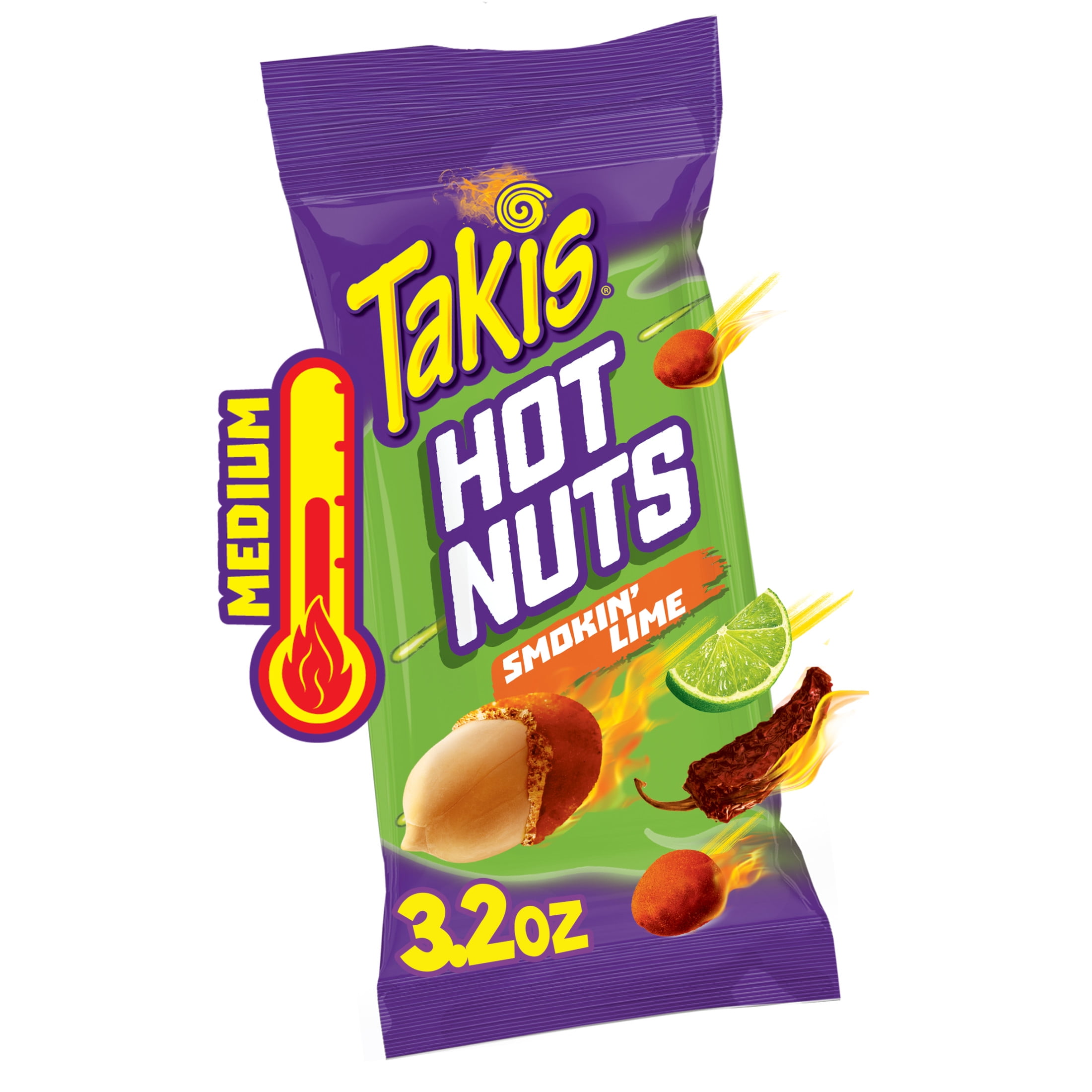 Takis Smokin' Lime Hot Nuts 3.2 oz Snack Size Pouch, Lime & Chipotle Double-Crunch Peanuts