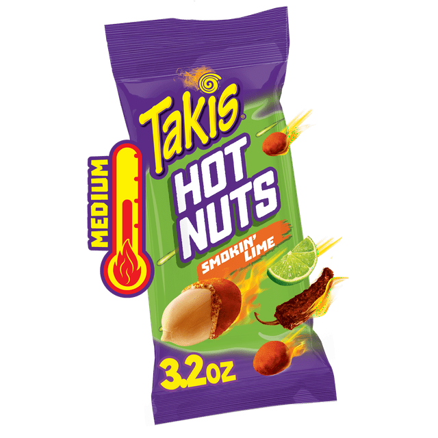 Takis Smokin' Lime Hot Nuts 3.2 oz Snack Size Pouch, Lime & Chipotle