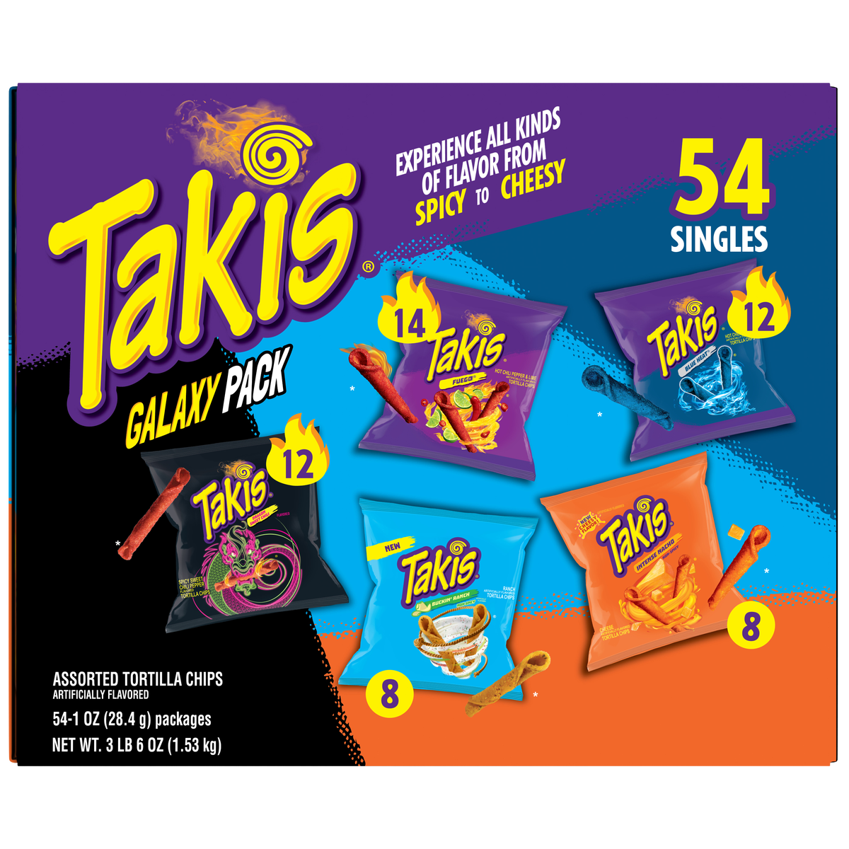 Takis Tortilla Chips, Galaxy Variety Pack, 1 oz, 54 ct Takis Tortilla Chips, Galaxy Variety Pack, 1 oz, 54 ct