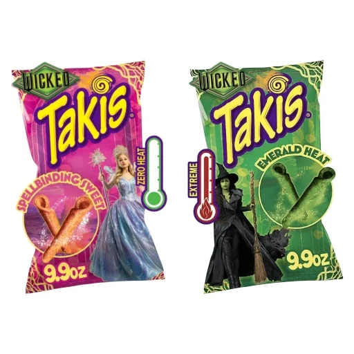 Takis Wicked Tortilla Chips bundle Spellbinding Sweet & Emerald Heat, 9.9 oz each, 2 Pack