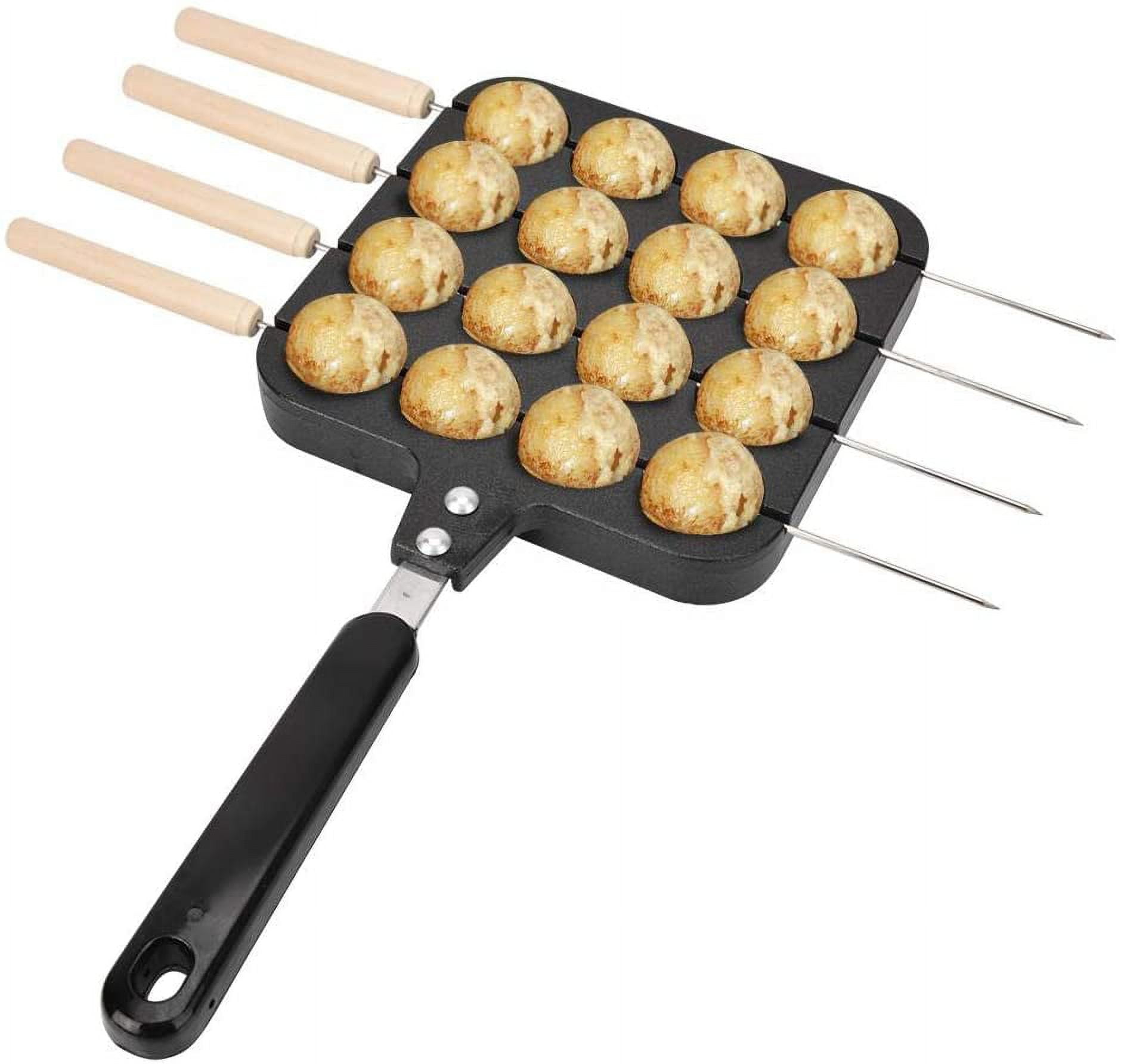 Takoyaki Grill Pan，Takoyaki Pan with Handle Takoyaki Grill Pan Non-Stick Takoyaki Grill Pan Plate Baking Pan Tray Octopus Pellets Mold Takoyaki Pan 16 Holes，4 Baking Needles