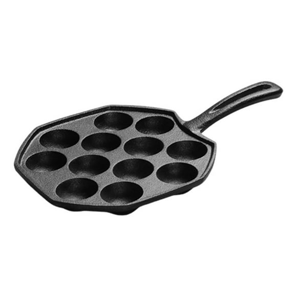 Takoyaki Pan Cast Iron Octopus Skillet Mould Non Stick Octopus Meat Ball Baking Tray 12 Cavities Takoyaki Maker Skillet Cookware Moulds with Handle Pancakes Making