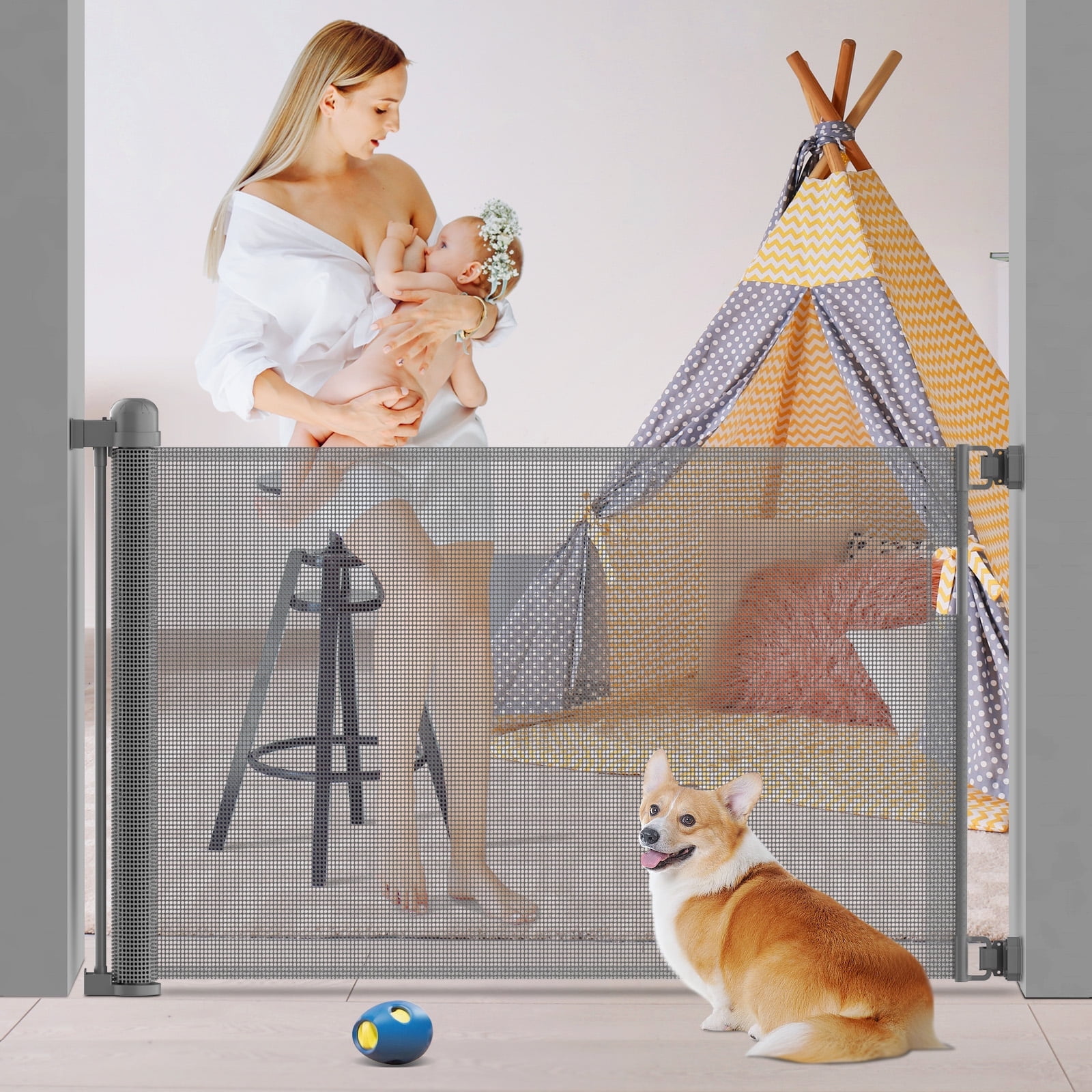 Black Retractable Mesh Baby Dog Gate Adjustable Safety Solution for Stairs Doorways 33 Tall 55 Wide Walmart