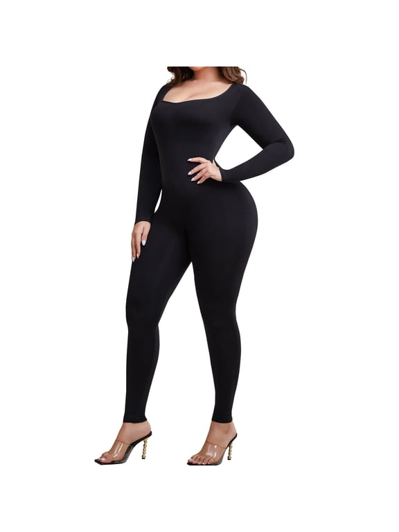 Long Sleeve Jumpsuit for Women Workout Yoga Full Body Suits Shapewear One Piece Bodycon Jumpsuits