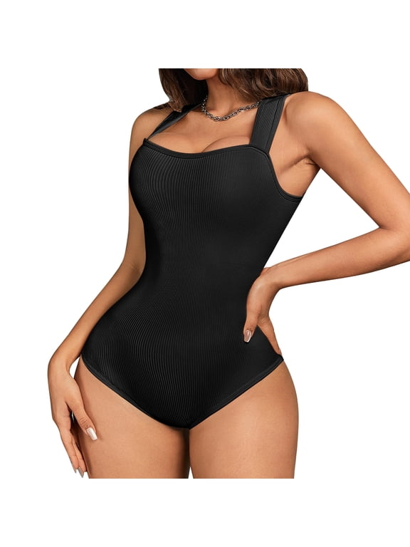 Women's Seamless Smoothing Rib Square Neck Bodysuit, Sizes XS-XXL