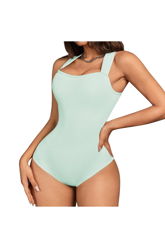 Women's Seamless Smoothing Rib Square Neck Bodysuit, Sizes XS-XXL
