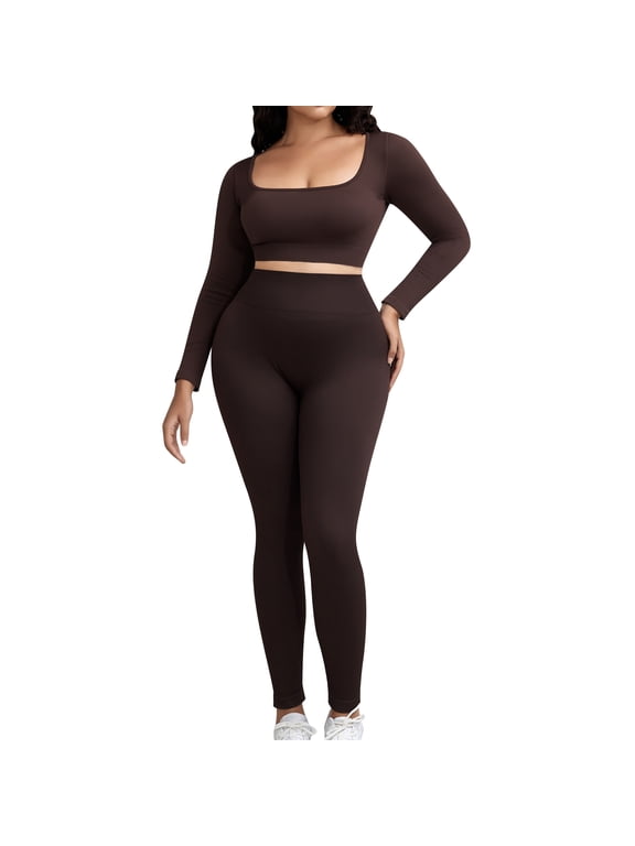 Womens Workout Sets 2 Piece Seamless Square Neck Sports Top Butt Lifting Leggings High Waist Yoga Gym Outfits