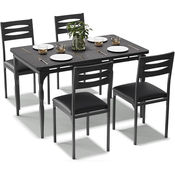 Takywep 5 Piece Dining Table and Chairs Set, Space-Saving Rectangular Kitchen Table with 4 Chairs, Metal Frame, Soft Cushions, Perfect for Dining Room Kitchen Apartment, Black
