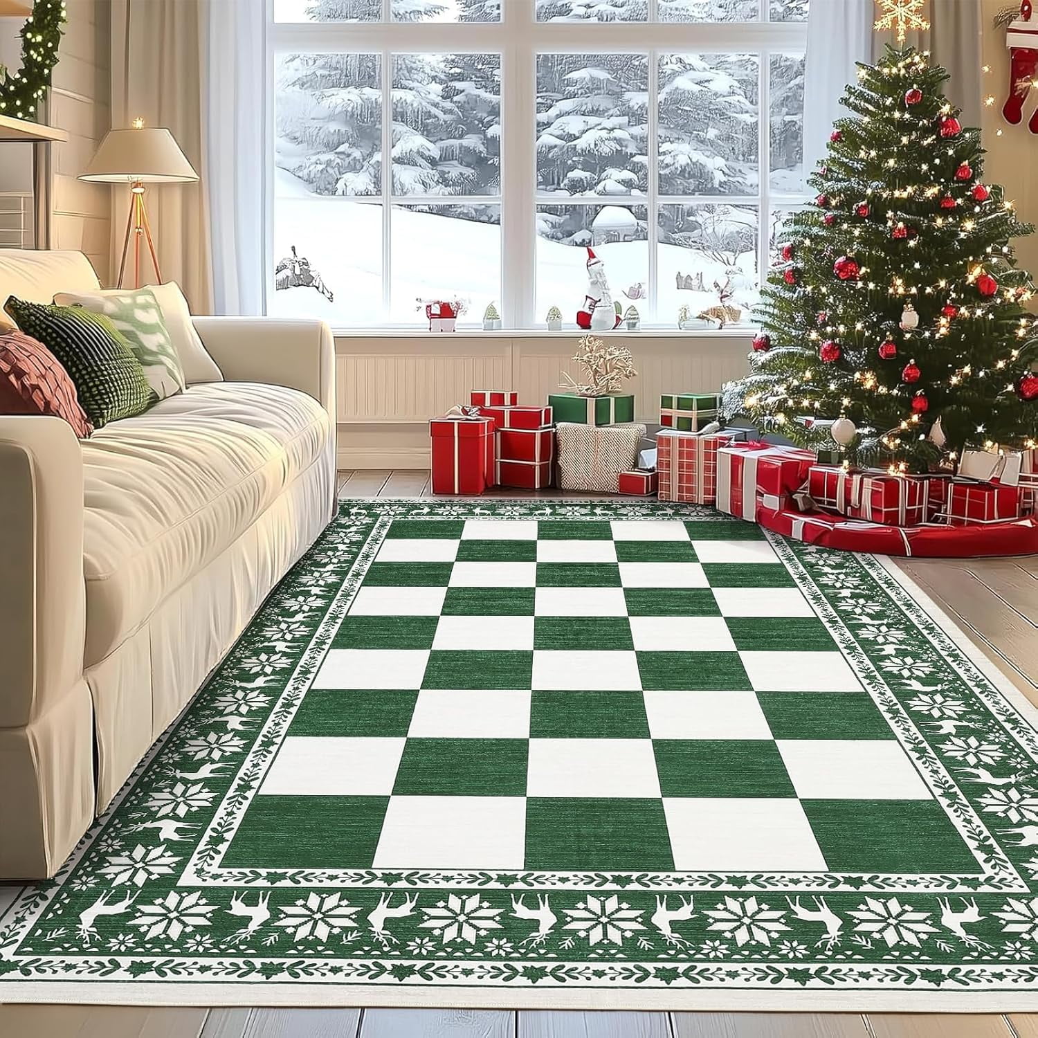 Takywep 6x9ft Green Christmas Area Rugs, Modern Washable Festive Rug ...