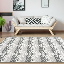 Takywep 7x10ft Black and White Area Rug, Black and White Indoor Outdoor Rug, Washable Polypropylene, Non-Slip, Moroccan Geometric Design, Low-Pile, Quick-Dry