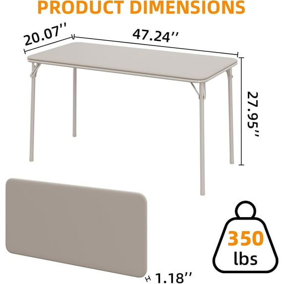 Takywep Beige 4ft Folding Table, Upholstered PU Leather Tabletop, Heavy Duty Metal Legs, Collapsible, No Assembly, Indoor Outdoor Dining, Picnic, Camping, Study Desk, Event, Ready to Use