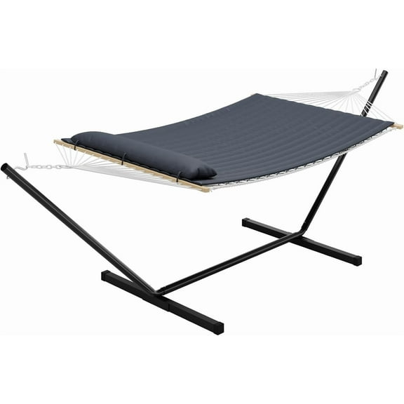 Takywep Grey Bed Frames, Outdoor Double Hammock, Cotton Rope, Steel Frame, Removable Pillow, Carry Bag