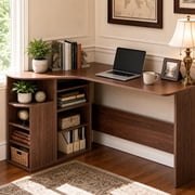 Takywep L Shaped Desk with Storage Shelves, Reversible Small Corner Desk for Small Spaces, Corner Desk with Storage, Compact Home Office Computer Desk for Writing, Study, Gaming, Walnut