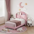 thumbnail image 1 of Takywep Pink Twin Bed Frames, Upholstered Headboard, Storage Function, Soundless, Fast Assembly, Reliable, Modern Look, 1 of 8