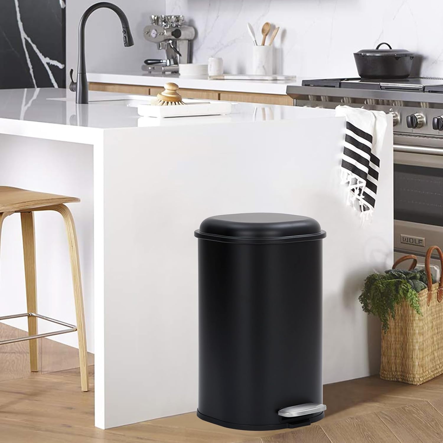 Takywep Trash Can, Black, 30L, Stainless Steel Step Trash Bin, Foot ...