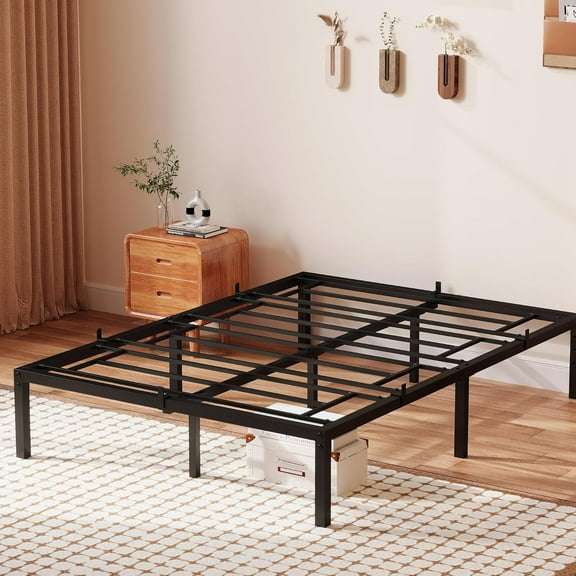 Takywep Twin Black Bed Frames, Heavy Duty Metal Platform with Large Under-Bed Storage, Noise-Free, Headboard Compatible