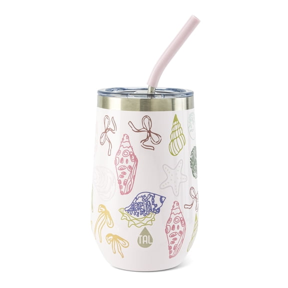 TAL 16oz Stainless Steel Wine Tumbler with Straw, Shells
