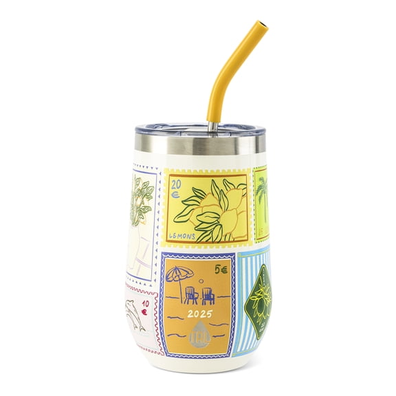 TAL 16oz Stainless Steel Wine Tumbler with Straw, Stamps
