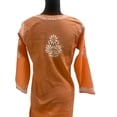 thumbnail image 1 of Talahi Indian Hand Embroidered Chikankari Peach Long Cotton Kurti, 1 of 7