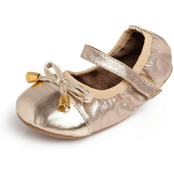 Talaria Toddler Girl's Premium Foldable Littles Flats with Strap 8C Champagne