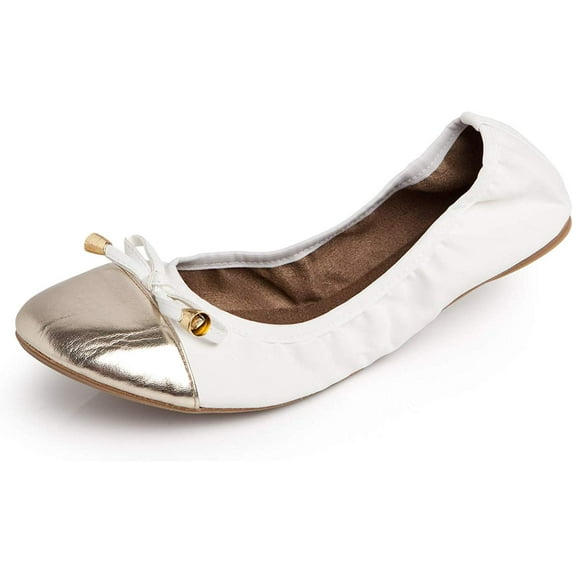 Talaria Women's Premium Foldable Flats with Pouch 7 White gold