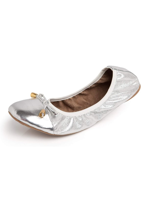 Women's Premium Foldable Flats with Pouch 9 Silver