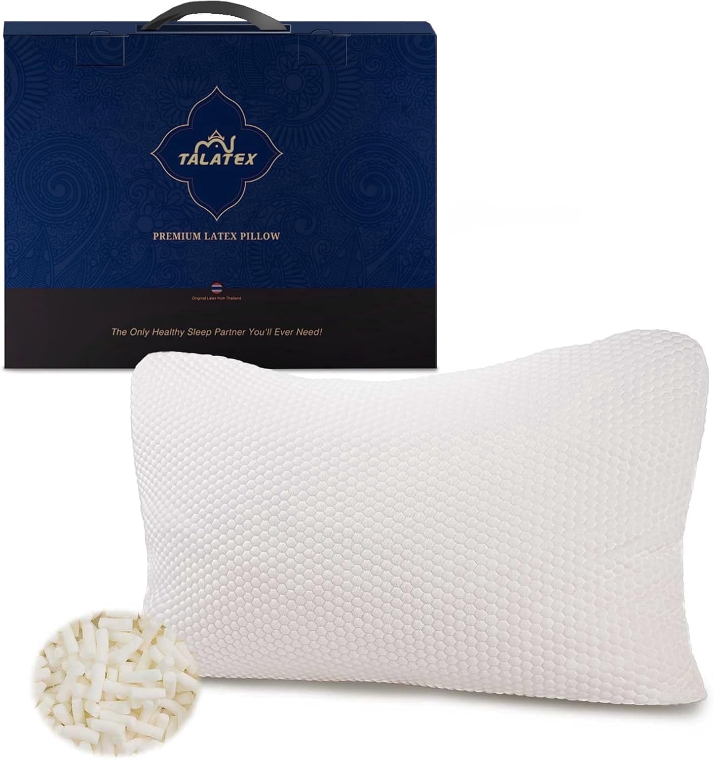 Talatex Talalay 100% Natural Adjustable Latex Pillow with Shredded Foam & Tencel Cover - Pressure Relief, King Size