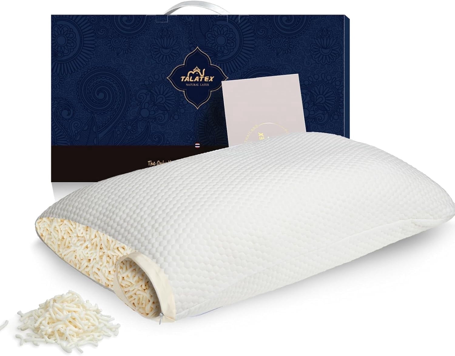 Talatex Talalay 100% Natural Adjustable Latex Pillow with Shredded Foam & Tencel Cover - Pressure Relief, Standard Size