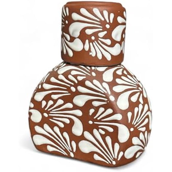 Talavera Bedside Water Carafe with Cup | 8.5 Hand-Painted Mexican Pottery | Decorative Nightstand Water Jug Set$$Home Decor, Kitchen, & Other