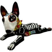 Talavera Bull Terrier Laying Down Sculpture Dog Folk Art Cute Multicolor Hand Painted Mexican Pottery Home Decor Indoor Outdoor Handmade 13.5" (Multi 5)