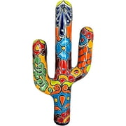 Talavera Cactus Sculpture Mexican Pottery Home Decor Folk Art Outdoor Indoor Home Decor Multicolor Handmade Hand Painted 14.5" (Multi 2)