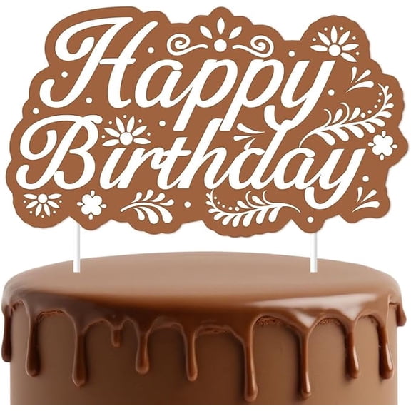 Talavera Cake Topper Brown Mexican Papel Picado Happy Birthday Cake Pick Mexican Fiesta Cake Decoration for Kids Adults Birthday Party Cinco De Mayo Fiesta