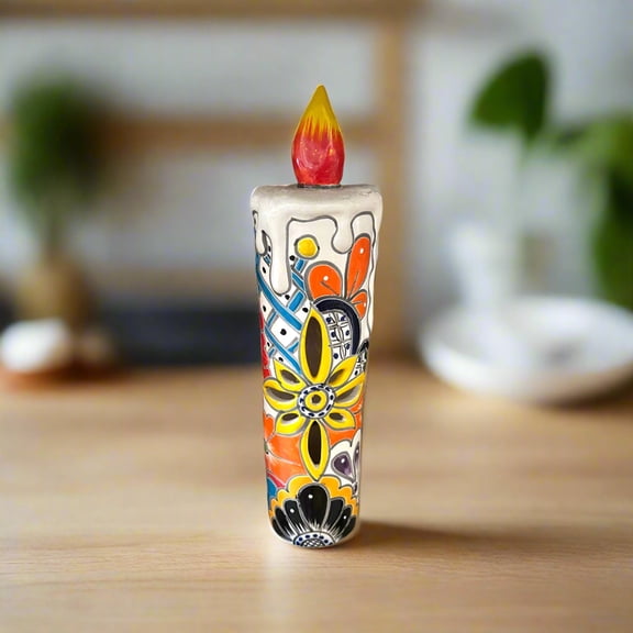 Talavera Candle Figurine | Hand-Painted Decorative Mexican Ceramic Art