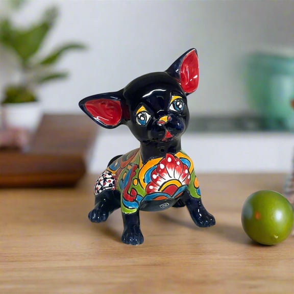 Talavera Chihuahua Statue | Sad Handmade Mexican Dog