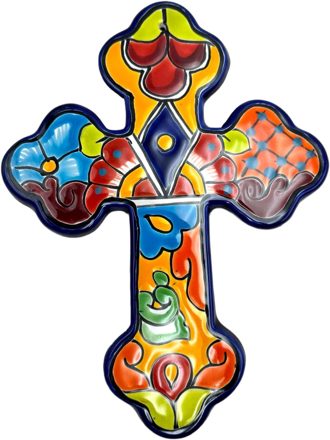 Talavera Cross Sculpture Folk Art Multicolor Mexican Pottery Home Decor ...