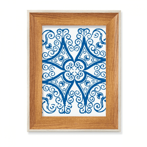 Talavera Decorative Pattern Blue Ilustration Desktop Wooden Photo Frame Display Picture Art Painting Multiple Sets