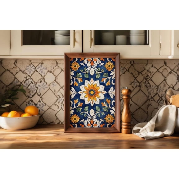 Talavera Floral Print, Mexican Tile Pattern Wall Art