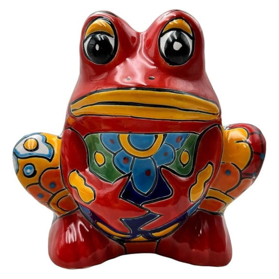 Talavera Frog Planter Mexican Pottery Folk Art Multicolor Animal Pot Vase Indoor Hand Painted Outdoor Handmade Home Decor 10.5" (Multi 13)