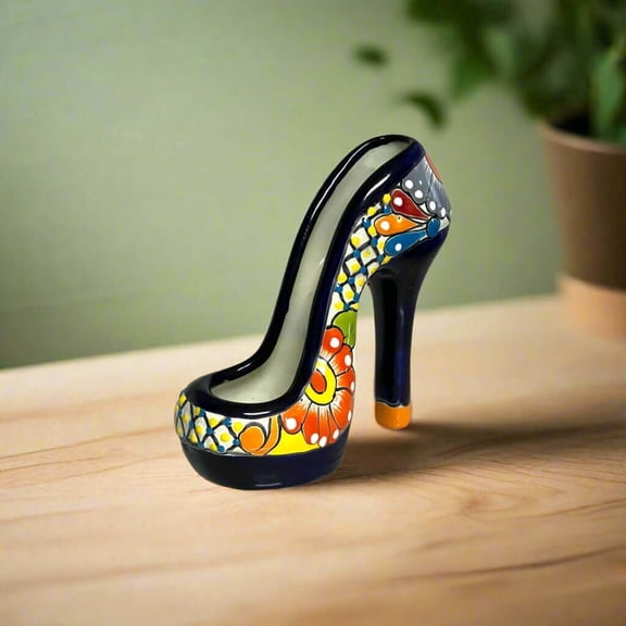 Talavera High Heel Statue | Colorful Handmade Mexican Decor