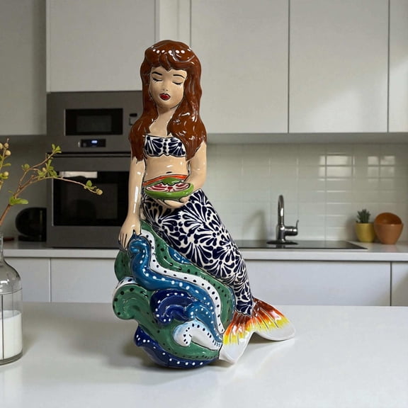Talavera Mermaid Figurine | Hand-Painted Mexican Pottery