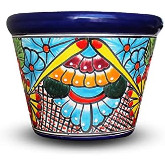 Talavera Mexican Pottery Ceramic 11.5 in Multi- Floral Bordeo | Flower Pot Plant Succulent | Indoor Outdoor$$Garden & Patio